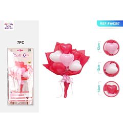 BOUQUET DI PALLONCINI A CUORE - ROSA 7PZParty Go