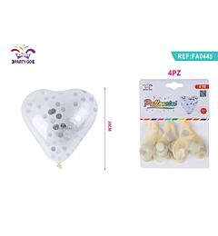 PALLONCINI A CUORE CON PAILLETTES ARGENTO - 4PZParty Go