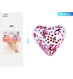 PALLONCINI A CUORE CON PAILLETTES ROSSI - 4PZ