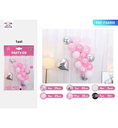 SET PALLONCINI CUORE - ROSA & ARGENTO - 25PZ