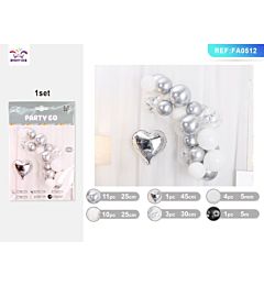 SET PALLONCINI CUORE - ARGENTO & BIANCO - 25PZ