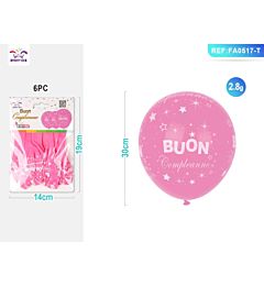 PALLONCINI BOUN COMPLEANNO - ROSA 6PZParty Go