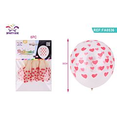 PALLONCINI FLUO DOPPIO STRATO TRASPARENTE CUORI - 6PZParty Go