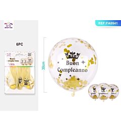 PALLONCINI CON PAILLETTES ORO - BUON COMPLEANNO 6PZ