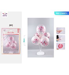 SET PALLONCINI DOPPIO STRATO CON CUORI ROSA - 3PZ