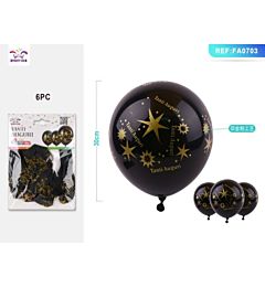 PALLONCINI NERI - TANTI AUGURI CON STELLE - 6PZParty Go