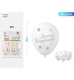 PALLONCINI BOUN COMPLEANNO - BIANCO 6PZParty Go