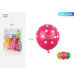 PALLONCINI A POIS - TANTI AUGURI - COLORI MISTI - 6PZParty Go