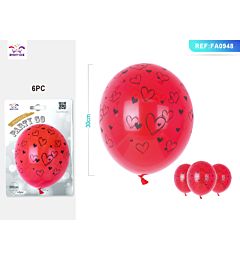 PALLONCINI ROSSI CON CUORI NERI - 6PZParty Go