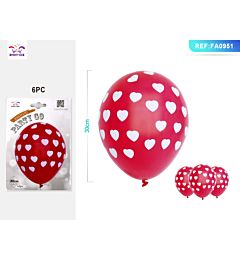 PALLONCINI ROSSI CON CUORI BIANCHI - 6PZParty Go
