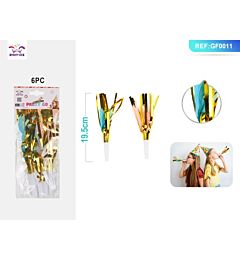 TROMBETTE DA FESTA CON FRANGE - BLU & ROSA 19,5CM - 6PZ