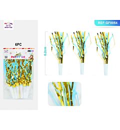 TROMBETTE DA FESTA CON FRANGE - ORO BLU - 6PZ