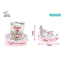 CORONA ARGENTO CON CUORE ROSA - 1PZ