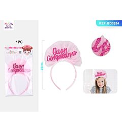 CERCHIETTO BUON COMPLEANNO - GLITTER ROSA - 1PZ