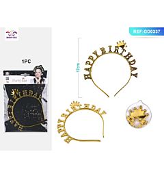 CERCHIETTO CON SCRITTA "HAPPY BIRTHDAY" - ORO - 1PZ