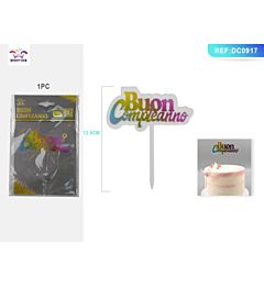 TOPPER PER TORTA TRASPARENTE - BUON COMPLEANNO - 1PZ