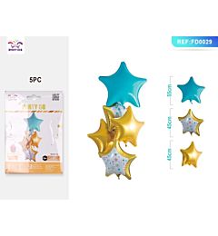 SET PALLONCINI MYLAR A STELLA - BLU & ORO - 5PZParty Go