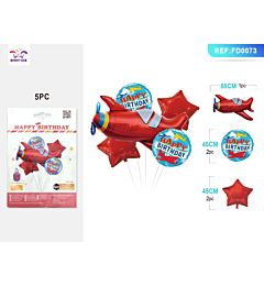 SET PALLONCINI MYLAR - AEROPLANO ROSSO - 5PZ