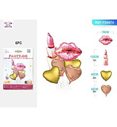 SET PALLONCINI MYLAR - ROSSETTO E CUORI - 6PZParty Go