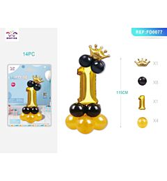 SET PALLONCINI NERO & ORO - NUMERO 1 - 115CM