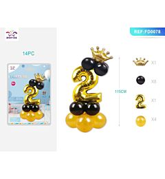 SET PALLONCINI NERO & ORO - NUMERO 2 - 115CM