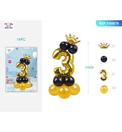 SET PALLONCINI NERO & ORO - NUMERO 3 - 115CM