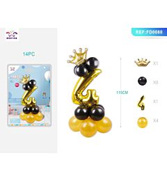 SET PALLONCINI NERO & ORO - NUMERO 4 - 115CM