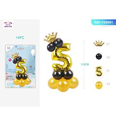 SET PALLONCINI NERO & ORO - NUMERO 5 - 115CM