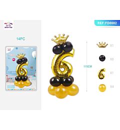 SET PALLONCINI NERO & ORO - NUMERO 6 - 115CM