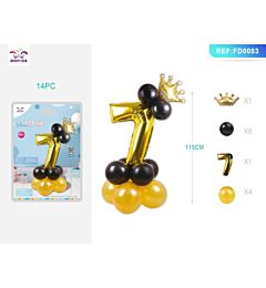 SET PALLONCINI NERO & ORO - NUMERO 7 - 115CM