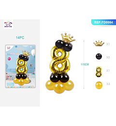 SET PALLONCINI NERO & ORO - NUMERO 8 - 115CMParty Go
