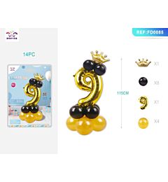SET PALLONCINI NERO & ORO - NUMERO 9 - 115CMParty Go