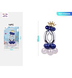 SET PALLONCINI ARGENTO & BLU - NUMERO 0 - 115CM