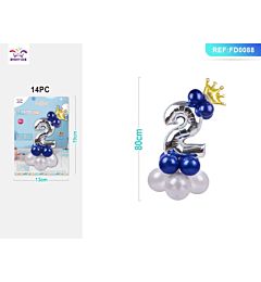 SET PALLONCINI ARGENTO & BLU - NUMERO 2 - 115CM