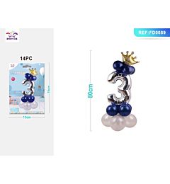 SET PALLONCINI ARGENTO & BLU - NUMERO 3 - 115CM