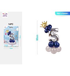 SET PALLONCINI ARGENTO & BLU - NUMERO 5 - 115CM