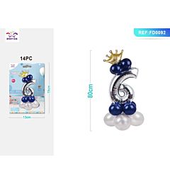 SET PALLONCINI ARGENTO & BLU - NUMERO 6 - 115CM