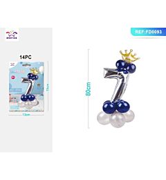SET PALLONCINI ARGENTO & BLU - NUMERO 7 - 115CM