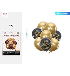 SET PALLONCINI CON STELLE - BUON COMPLEANNO NERO ORO - 6PZ