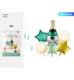 SET PALLONCINI MYLAR - CHAMPAGNE - 6PZParty Go