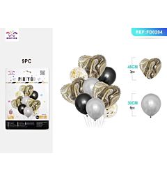 SET PALLONCINI MYLAR A CUORE - AGATA NERO - 9PZParty Go