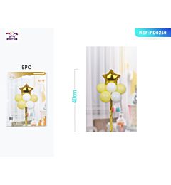 SET DI PALLONCINI CON STELLA MYLAR 140CM - ORO 9PZParty Go
