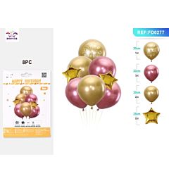 SET DI PALLONCINO - HAPPY BIRTHDAY ORO & ROSA - 8PZParty Go