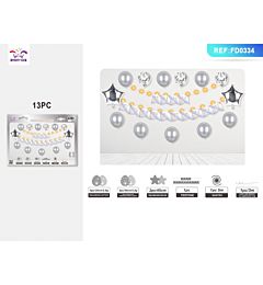 SET PALLONCINI CON LED - BUON COMPLEANNO - ARGENTO - 13PZ