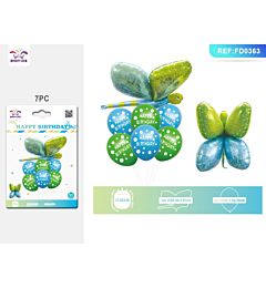 SET PALLONCINI LIBELLULA - HAPPY BIRTHDAY VERDE & BLU - 7PZ