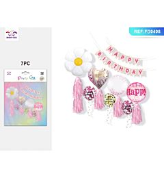 SET DI PALLONCINI - HAPPY BIRTHDAY ROSA - 7PZParty Go