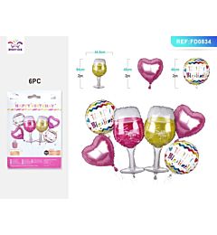 SET PALLONCINI MYLAR - BICCHIERE DI VINO - 6PZParty Go