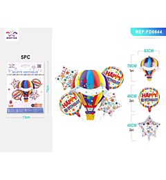 SET PALLONCINI MYLAR - MONGOLFIERA - 5PZ