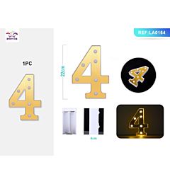 DECORAZIONE LUMINOSA - NUMERO 4 ORO - 1PZParty Go