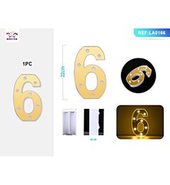 DECORAZIONE LUMINOSA - NUMERO 6 ORO - 1PZParty Go